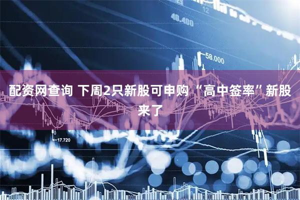 配资网查询 下周2只新股可申购 “高中签率”新股来了